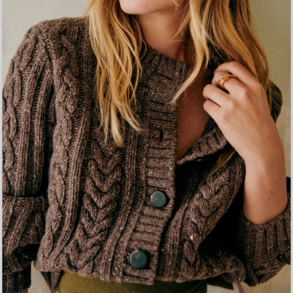 Sezane Sweaters - 🍂🎃RARE Sezane ANDINA CARDIGAN Chunky Cable Knit Brown Sweater